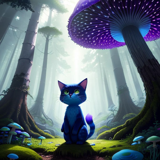 Cat dressed as smurf in the forest