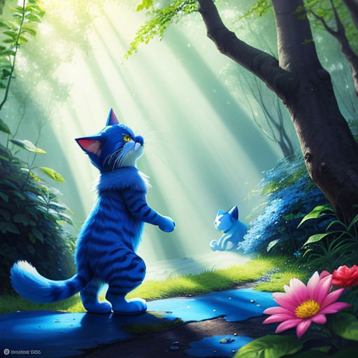 Smurf Cat, Smurf Cat in the forest next to flower. Smurf Cat