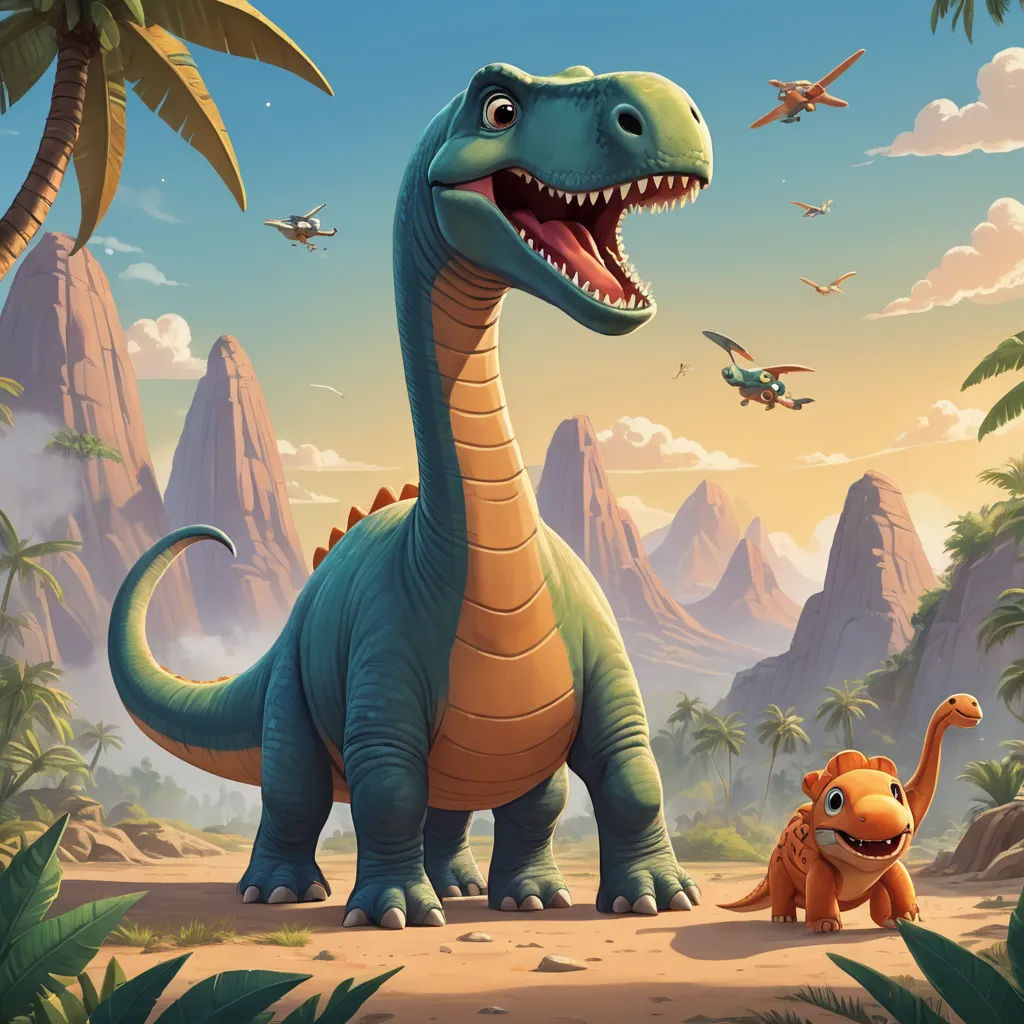 a dinosaur and a dinosaur in a tropical landscape with mountains and trees in the background, and a plane flying overhead, sots art, concept art, Chris LaBrooy, rossdraws global illumination