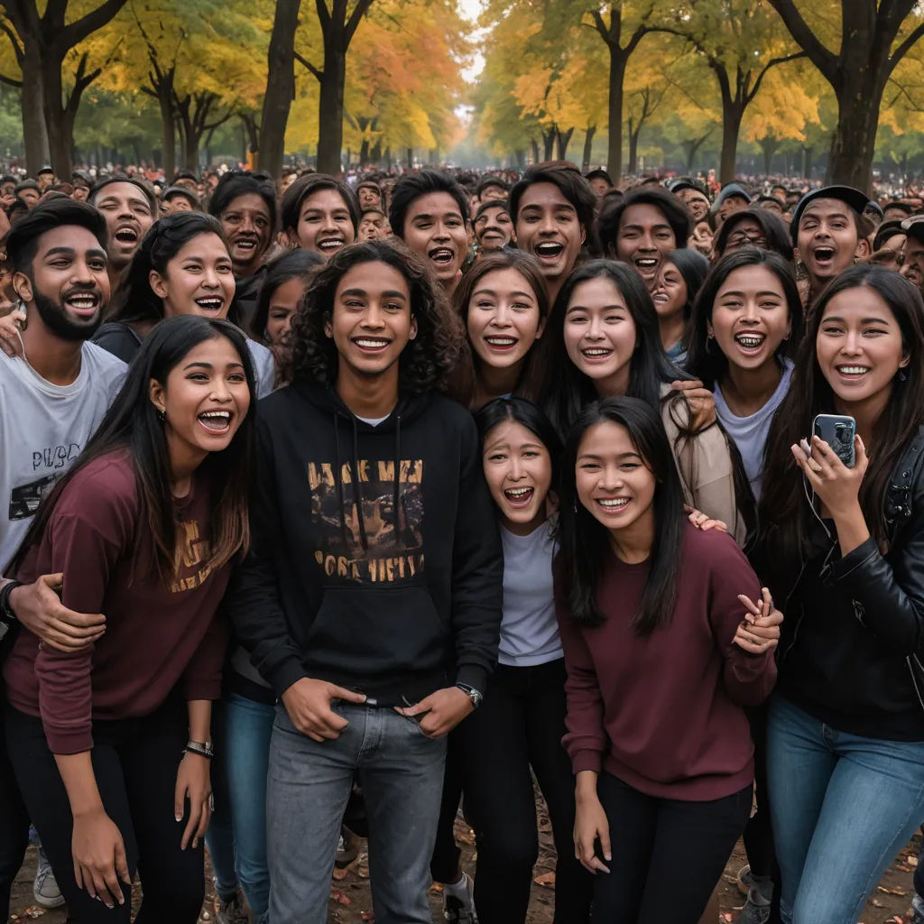 a group of people standing together in a park with trees in the background and a person taking a picture, paris school, a renaissance painting, Fabien Charuau, jayison devadas