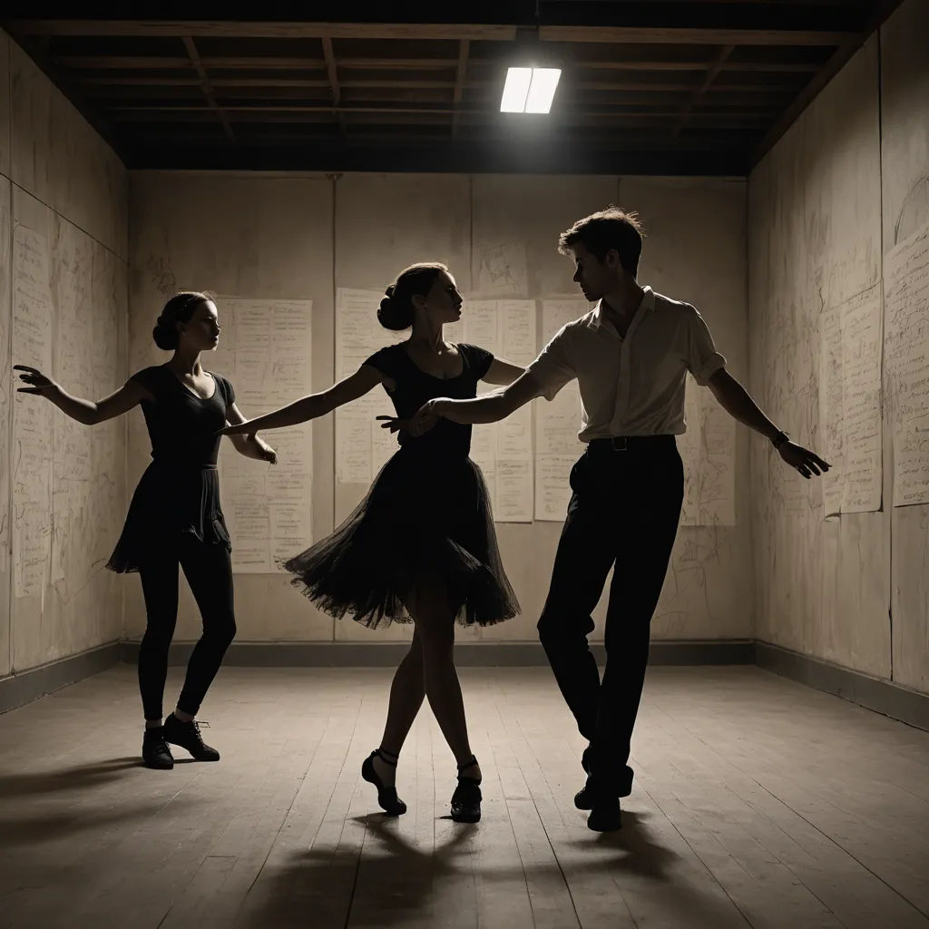 a group of people standing around each other in a room with a wall of notes on it and a light shining in the ceiling, kitsch movement, a poster, Annie Leibovitz, promotional image