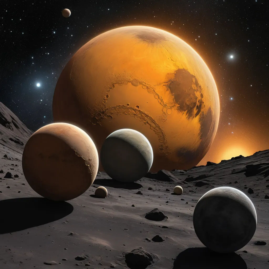 a group of planets in the background of a star field with a distant star in the distance, and a distant planet in the foreground, space art, a detailed matte painting, David Martin, planets