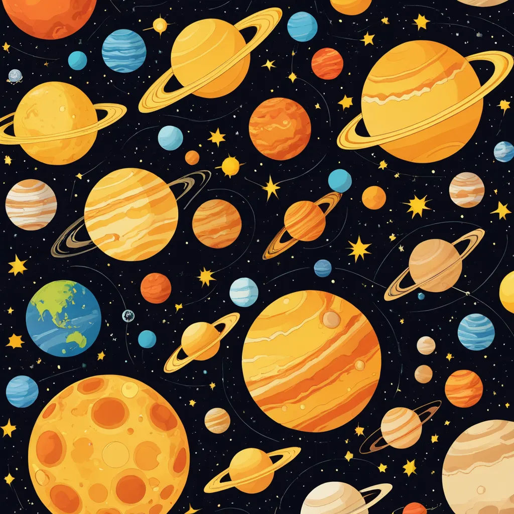 a space scene with planets and stars on a black background illustration for children's room or nursery wallpaper, space art, a detailed drawing, Chris LaBrooy, space