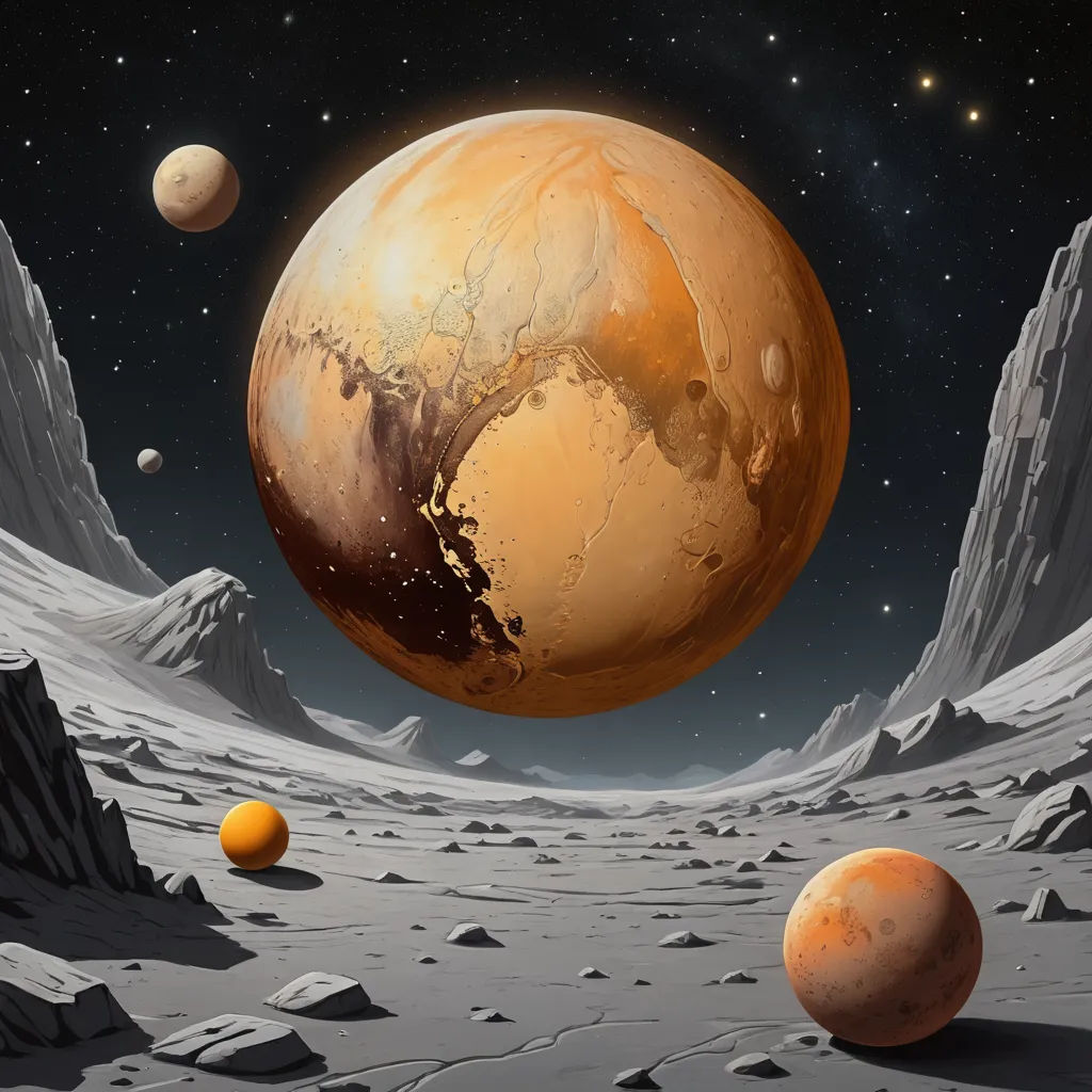a painting of a planet with a few planets in the background and a few stars in the sky above it, space art, a detailed matte painting, David A Hardy, planets