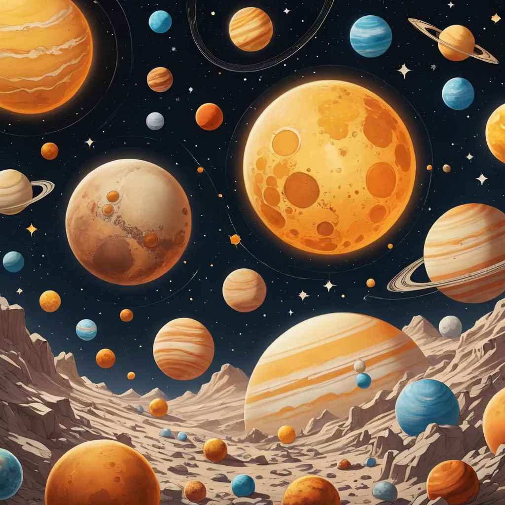 a painting of planets in the sky with stars and planets in the background, with a black background with a white border, space art, a detailed matte painting, Chris LaBrooy, planets
