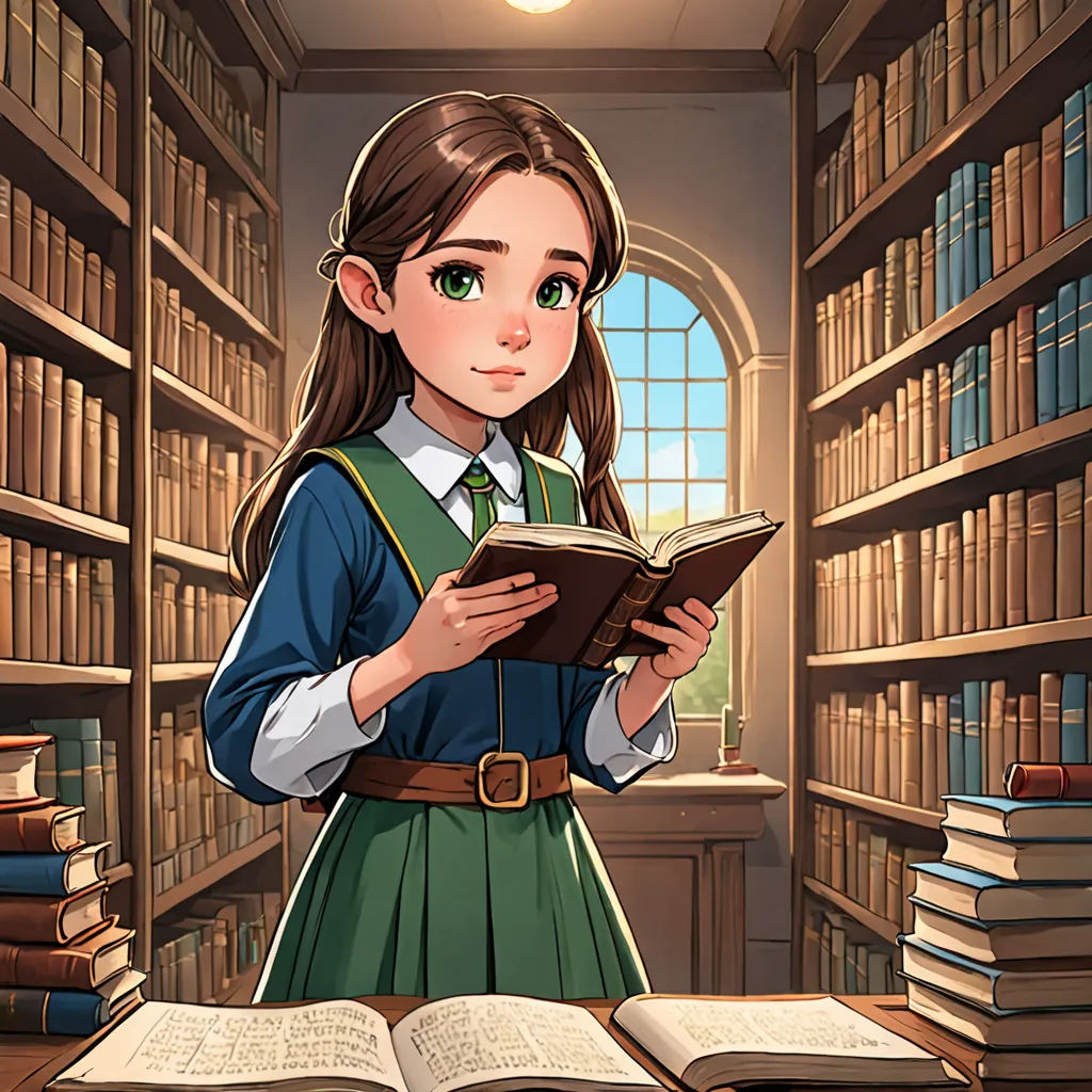 a girl reading a book in a library with a lot of books on the shelves behind her and a window, fantasy art, a character portrait, Clarice Beckett, character portrait