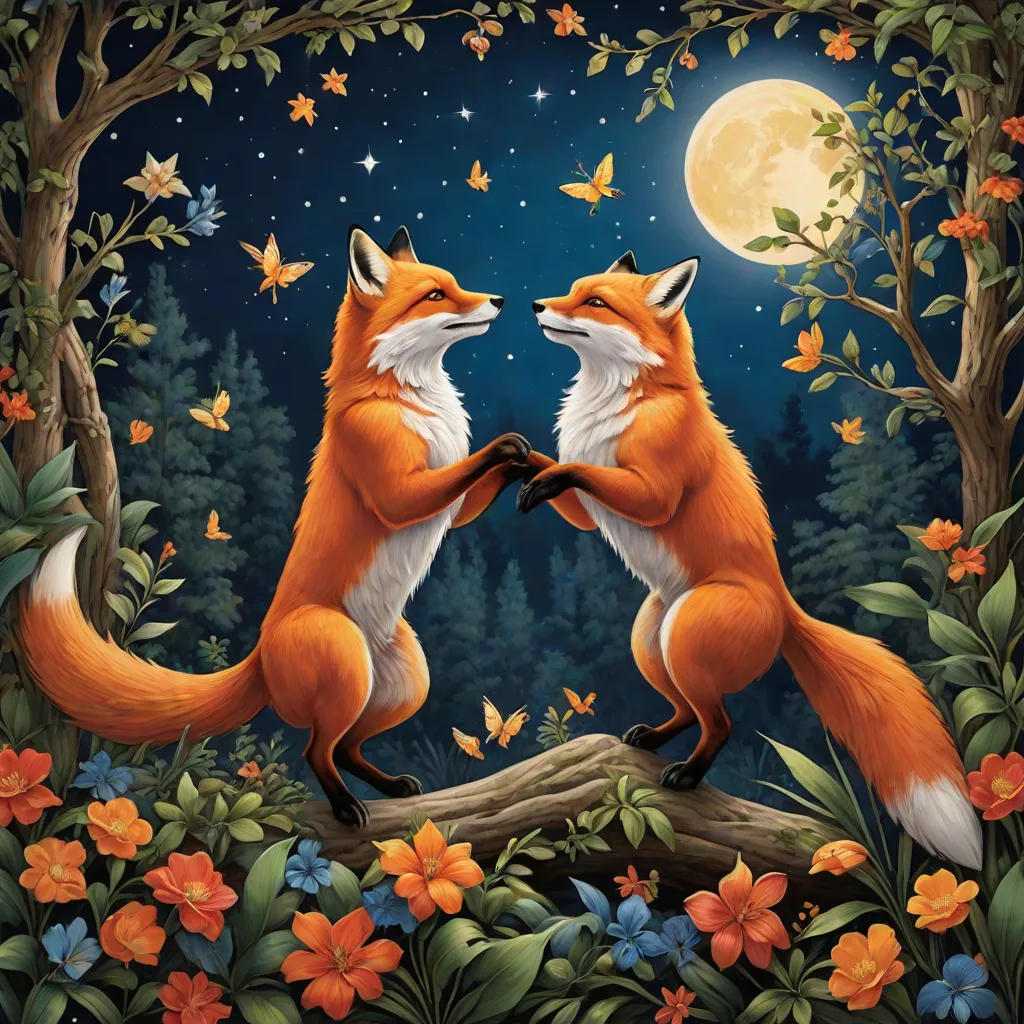 The Moonlit Dance of the Fox and Parrot