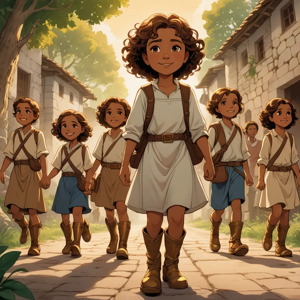 a cartoon of a woman leading a group of children down a street with a tree in the background and a building in the background, magical realism, concept art, Ada Gladys Killins, official art