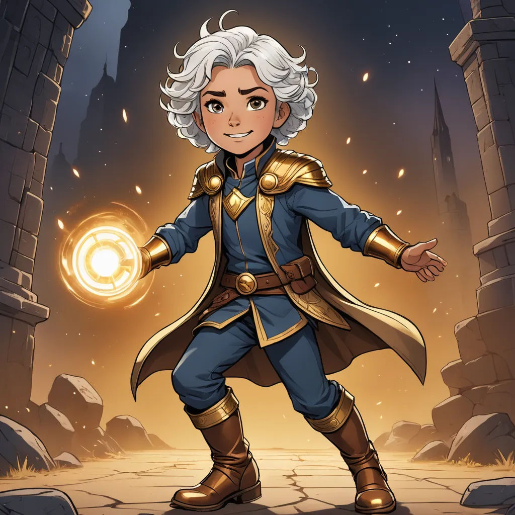 a cartoon character in a blue outfit with a light in his hand and a glowing orb in his hand, fantasy art, a character portrait, Cedric Seaut (Keos Masons), character art