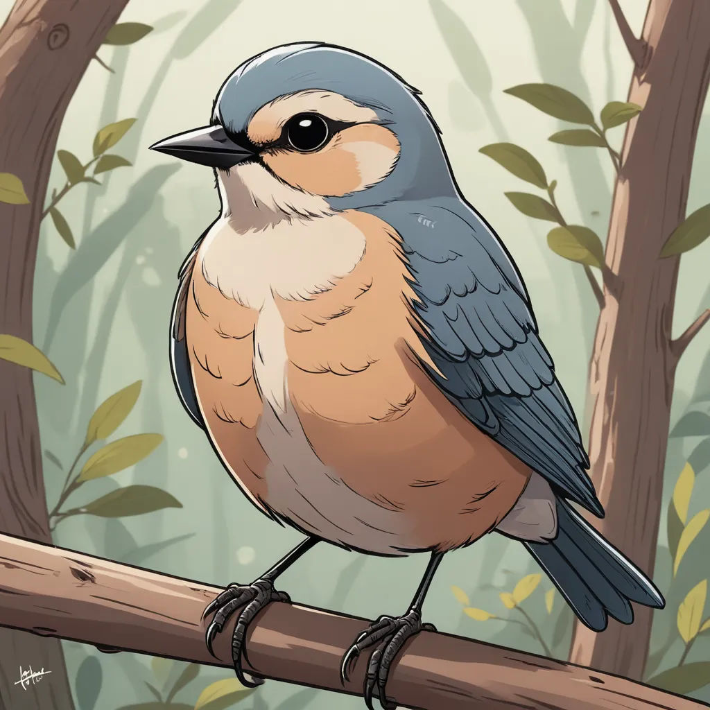 a bird sitting on a branch in a forest with trees and leaves in the background, with a blue and white bird perched on a branch, digital art, a digital painting, Charles Bird King, birds