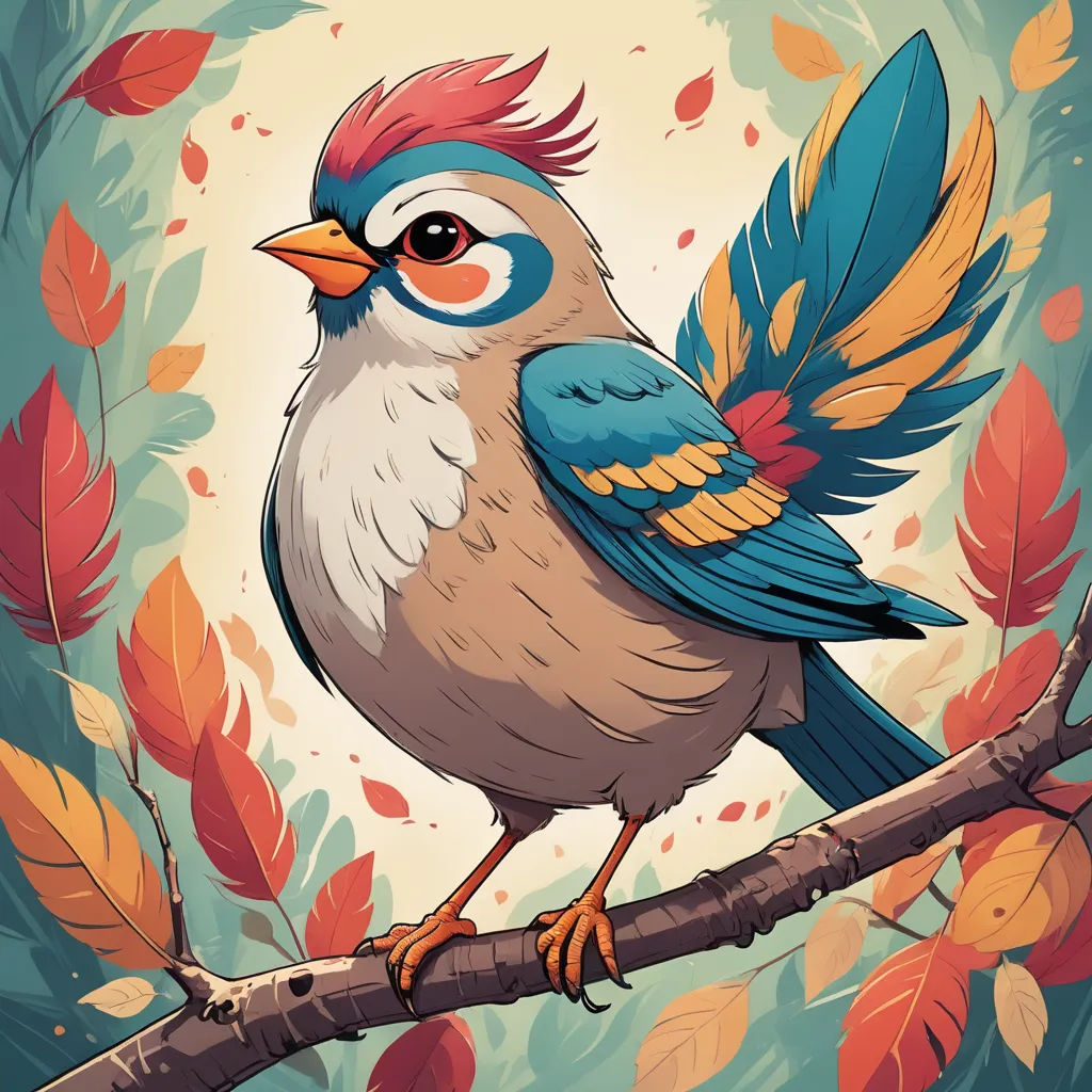 a bird with a colorful tail sitting on a branch with leaves around it and a background of leaves and branches, fantasy art, a character portrait, Chris LaBrooy, trending on art station