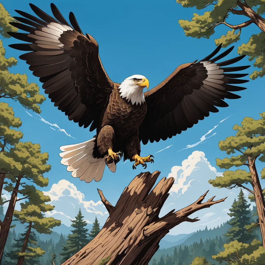 a bald eagle is perched on a tree branch with its wings spread out and it's talons extended, american scene painting, an ultrafine detailed painting, Dan Mumford, highly detailed digital painting