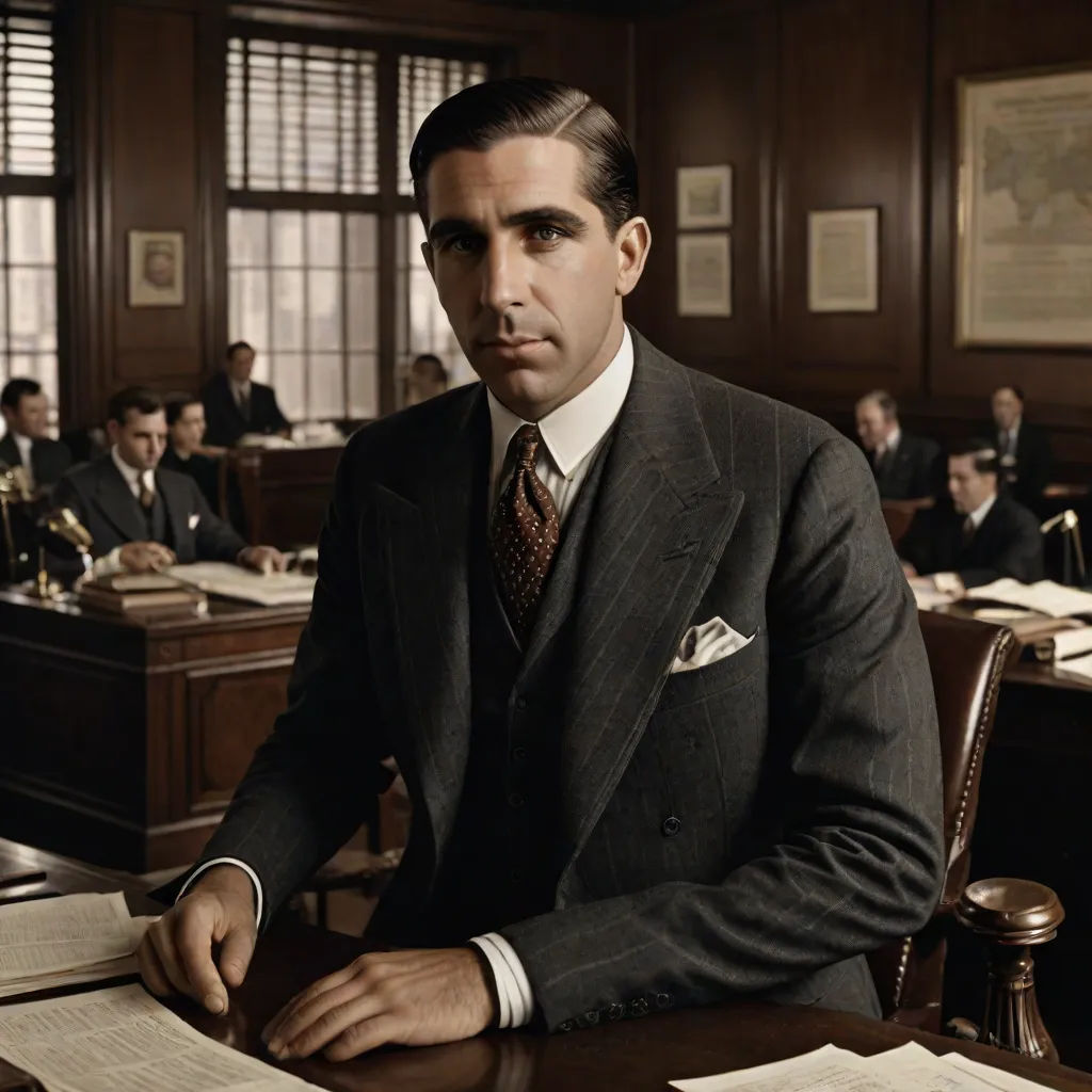 a man in a suit sitting at a desk in a room full of people in suits and ties,, a colorized photo, Don Arday, harlem renaissance, vfx