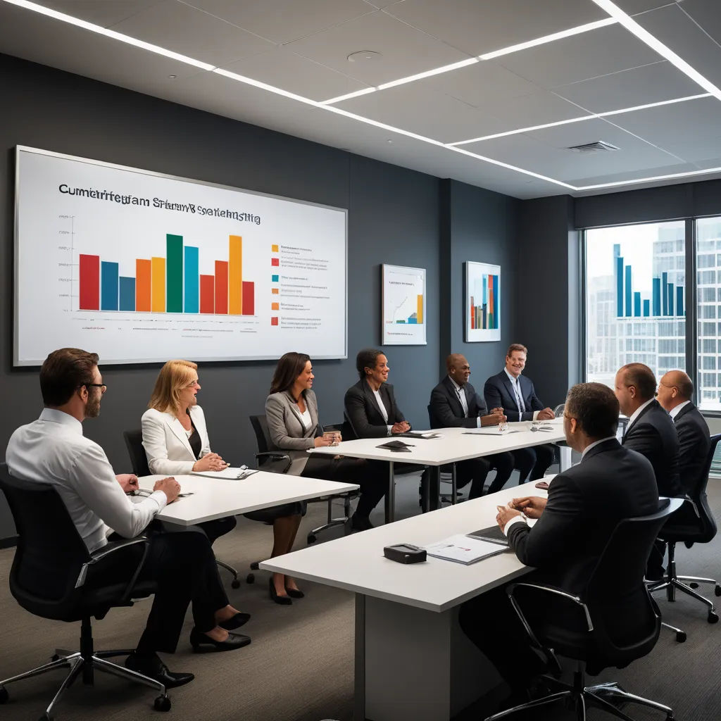 a group of people sitting around a table in a room with a large window and a large poster on the wall, incoherents, a stock photo, Enguerrand Quarton, professional photo