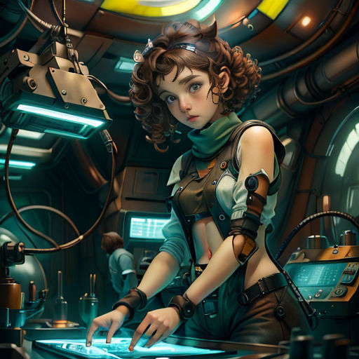 a woman in a sci - fi fil suit is using a tablet computer in a sci - fil