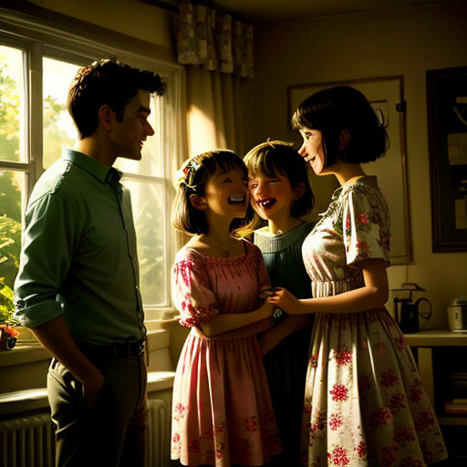 a group of people standing next to each other near a window with sunlight coming through the window panes