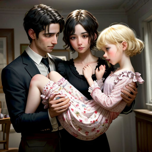 a man holding a baby and two women holding a baby in a room with a window and a table