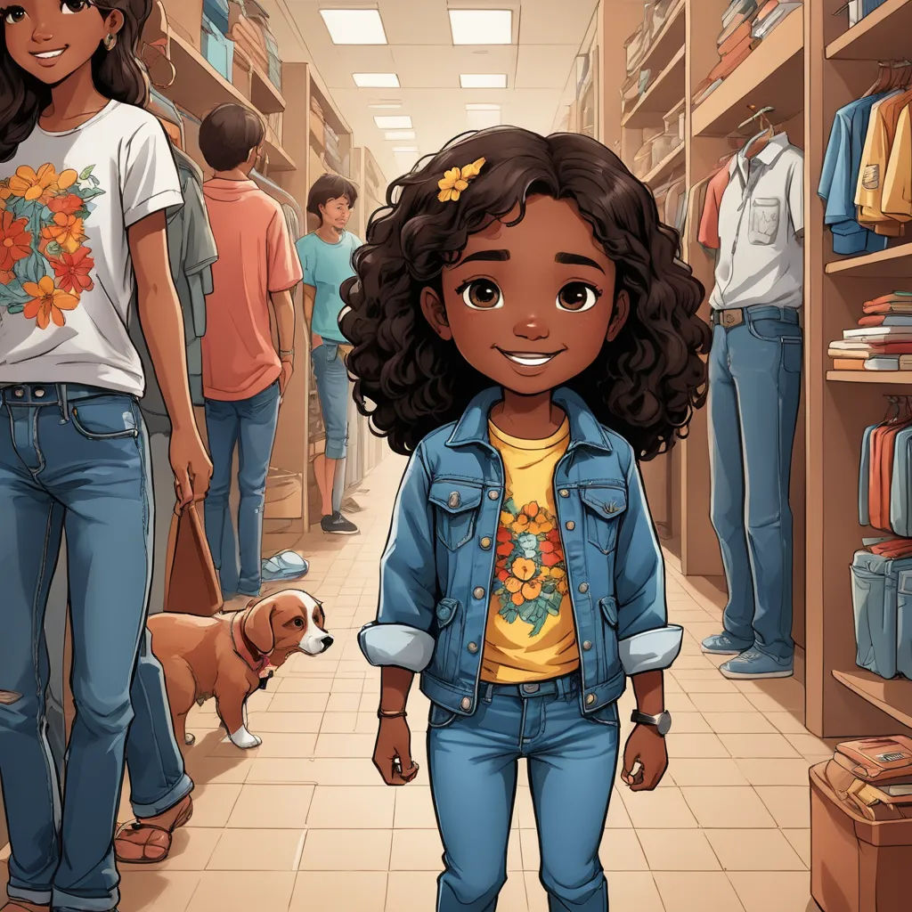 a cartoon girl standing in a library with a dog nearby and people in the background looking at her in the distance, american scene painting, concept art, Alexis Simon Belle, official art