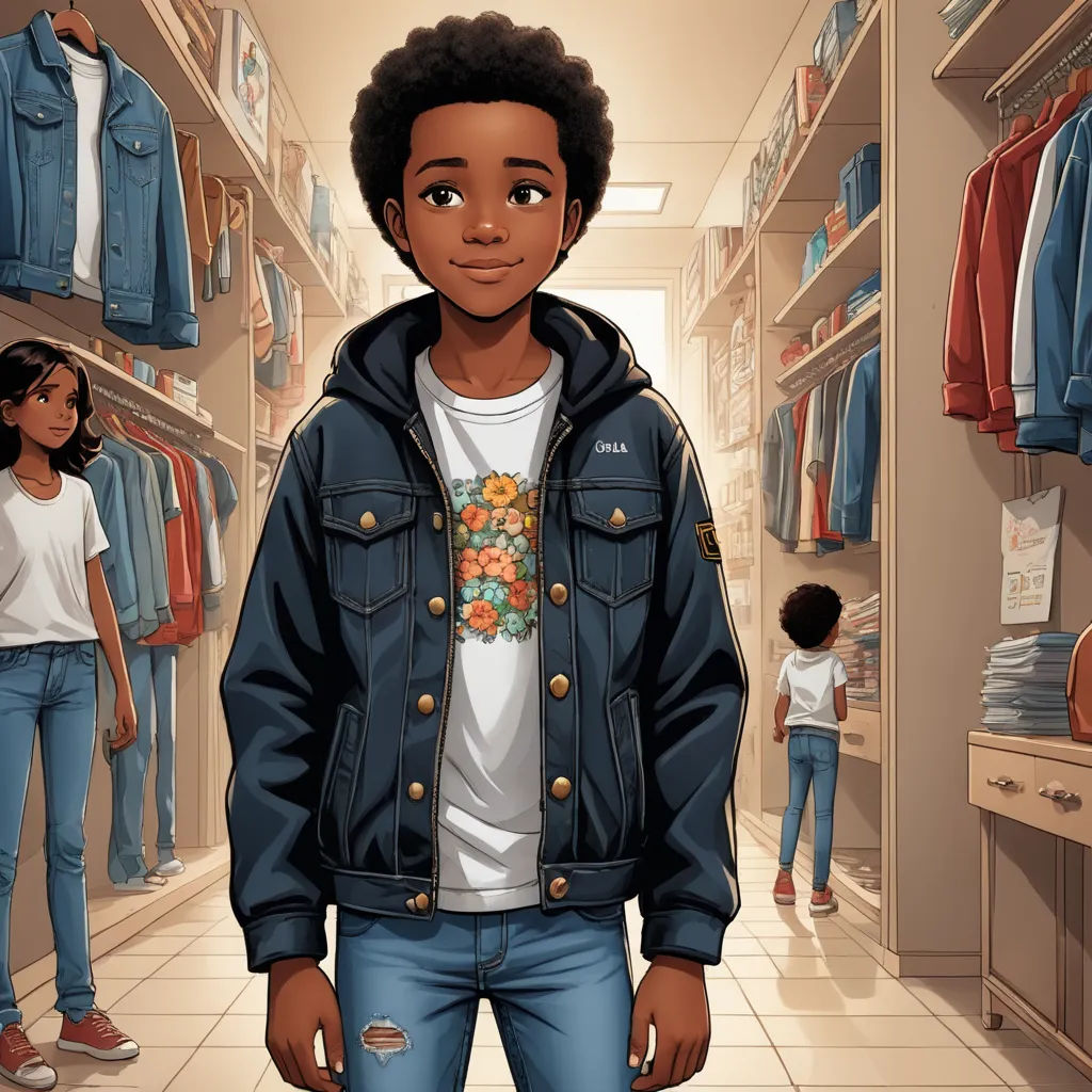 a cartoon of a man standing in a store with a girl looking on from the other side of the store, photorealism, concept art, Everett Warner, graphic novel