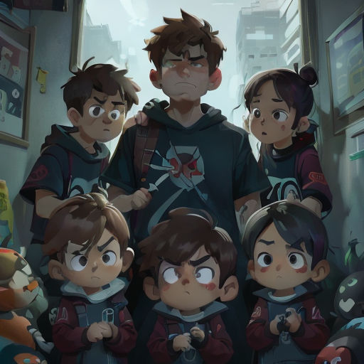 a group of children standing in a room with a man standing behind them and a woman standing behind them