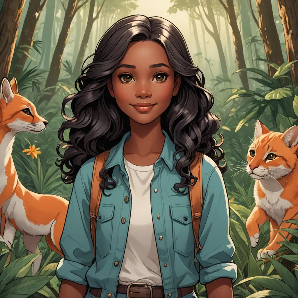 a woman standing in a forest with a fox behind her and a forest background with trees and bushes and a fox, furry art, a character portrait, Constance Gordon-Cumming, key art