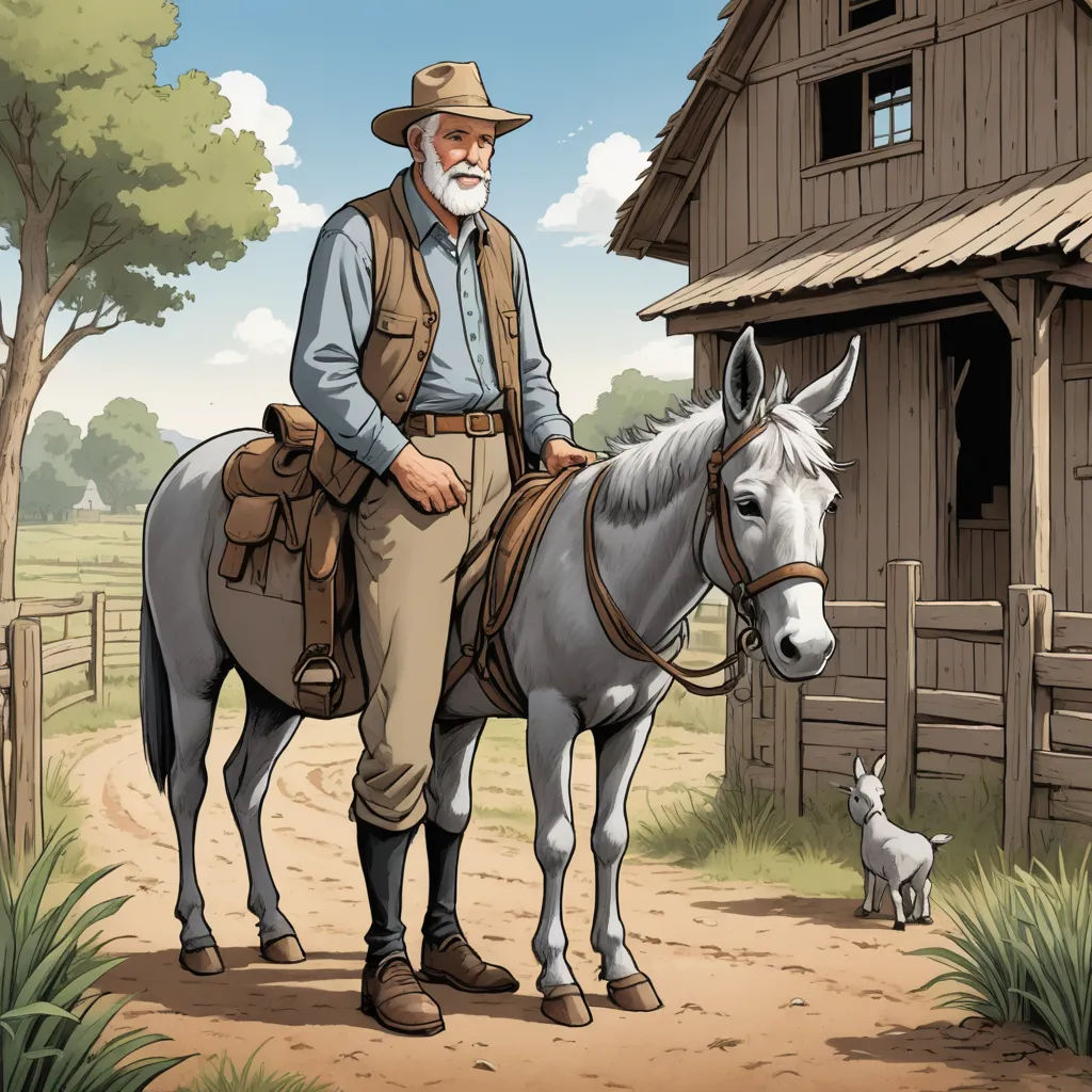 a man standing next to a horse on a dirt road near a barn and a dog on a leash, american scene painting, a storybook illustration, Douglas Shuler, western comic book art