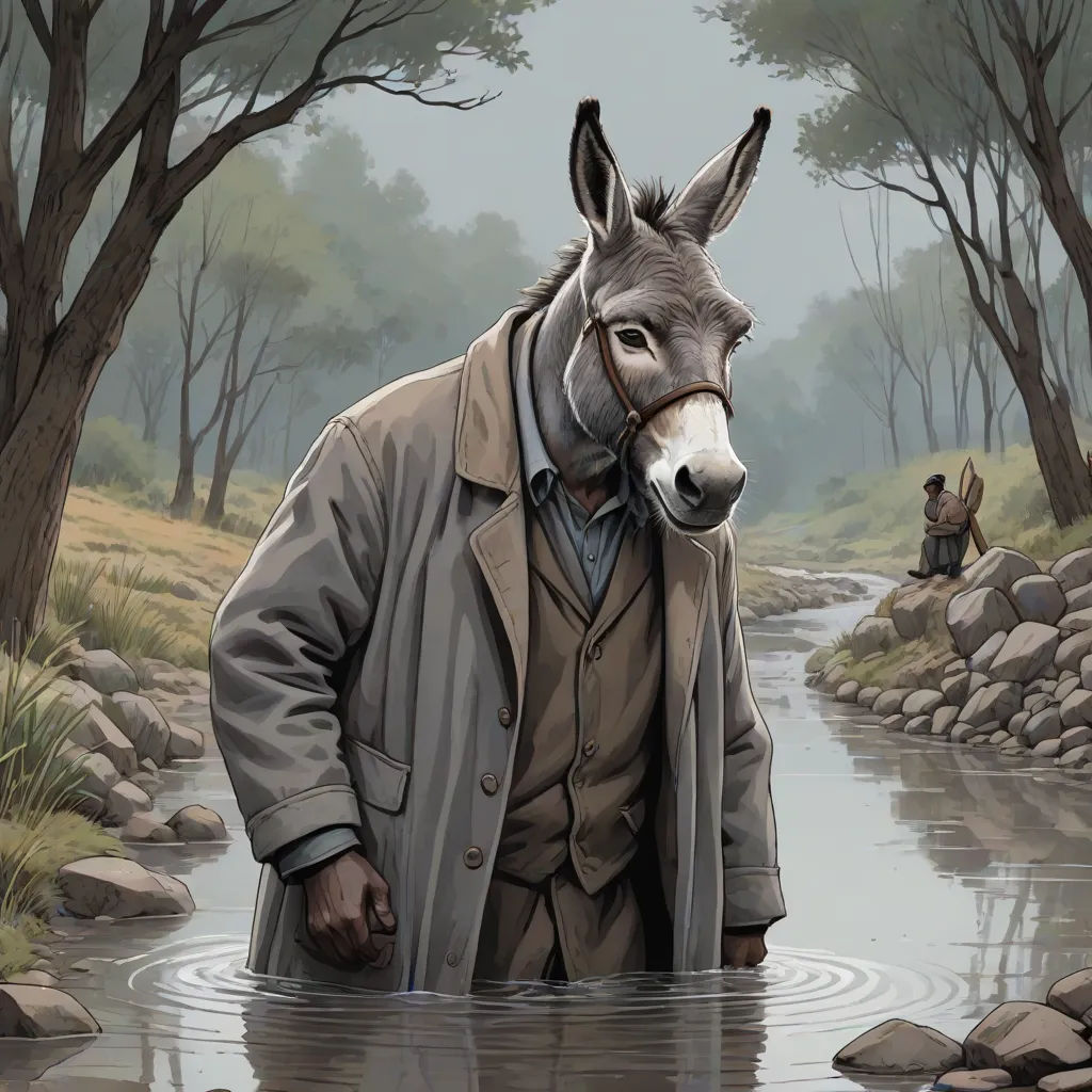 a donkey in a man's suit and a donkey in a man's suit in a river, a detailed painting, F Scott Hess, massurrealism, walton ford