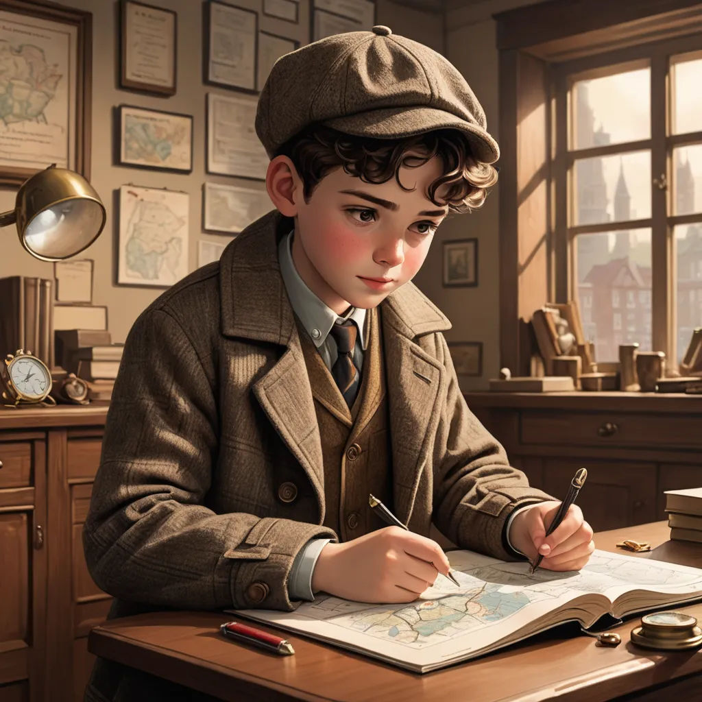 a boy in a hat is sitting at a desk writing on a book and a pen is in his hand, paris school, a detailed matte painting, Alejandro Burdisio, cgstudio
