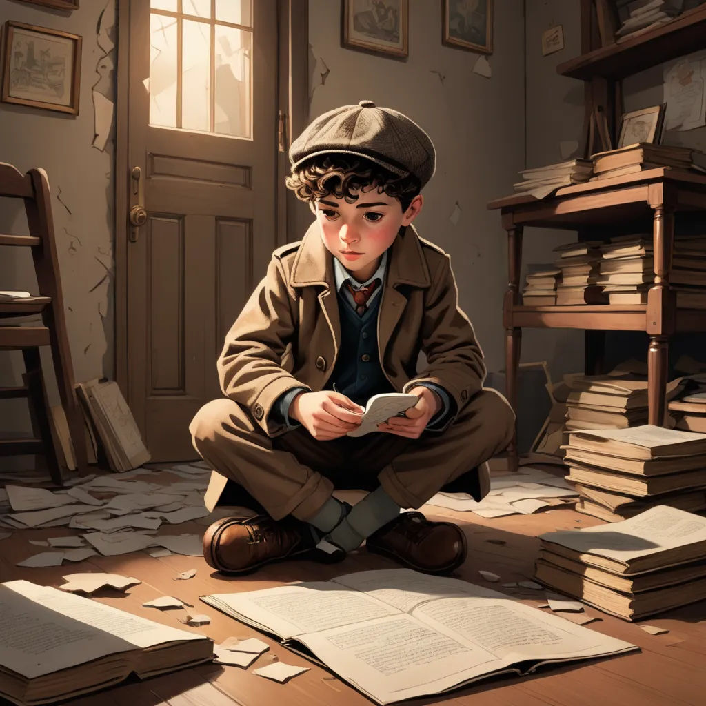 a boy sitting on the floor looking at a book and reading a book with a pile of books nearby, fantasy art, a storybook illustration, Alejandro Burdisio, storybook illustration