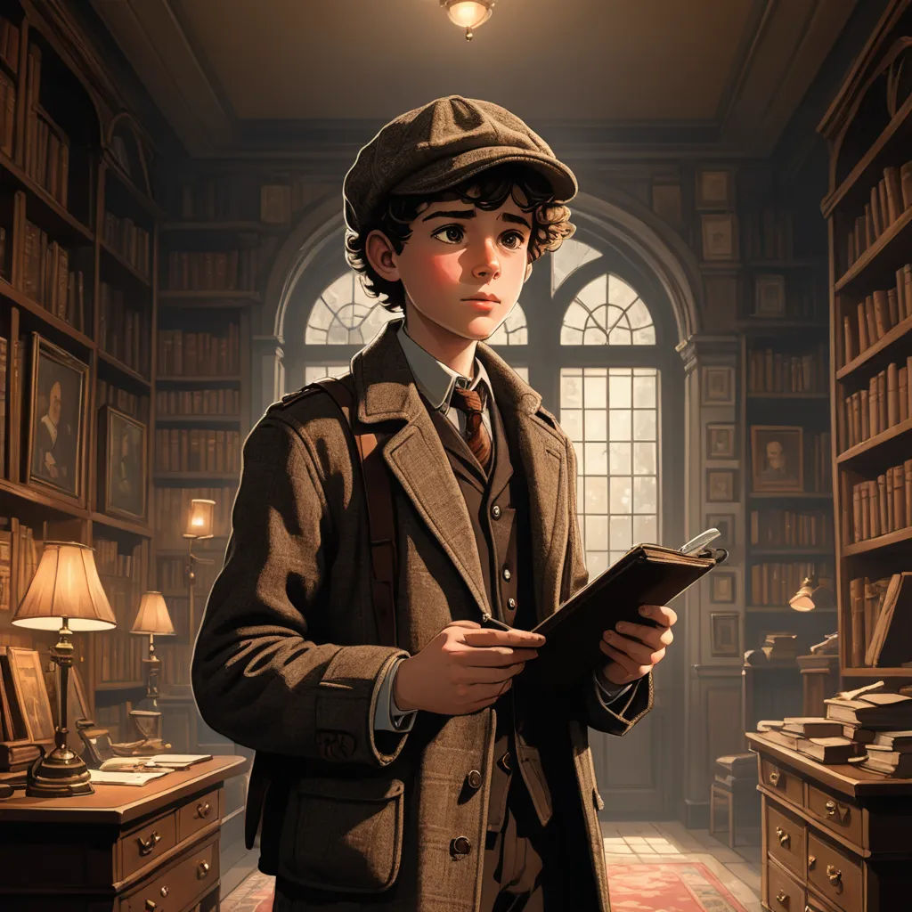 a boy in a library holding a book and looking at a tablet computer screen with a lamp on the side, fantasy art, a storybook illustration, Cliff Childs, official art