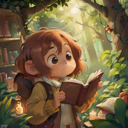 a girl reading a book in the woods with a book in her hand and a candle in her hand