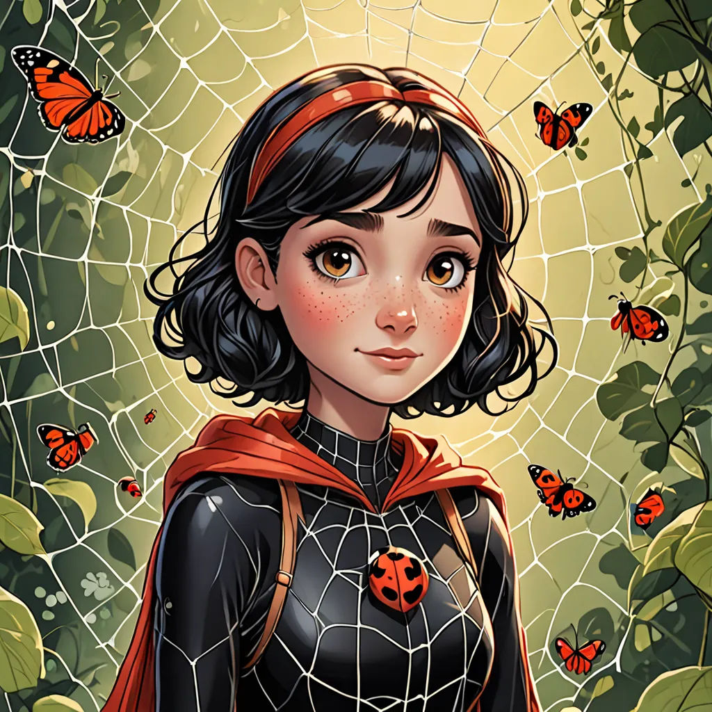 a woman in a black and red outfit with a spider web on her chest and a red scarf around her neck, stanley artgerm lau, a character portrait, fantasy art, Artgerm