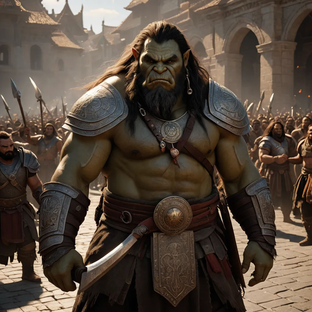 a group of men in armor standing on a street next to each other with swords in their hands and a man with a beard, photorealism, computer graphics, Daryush Shokof, weta digital