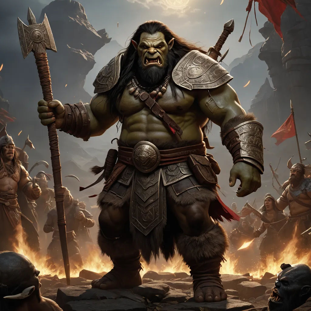 a man with a beard and a beard holding a large axe in front of a group of men with axes, fantasy art, a character portrait, Alex Horley, magic the gathering artwork