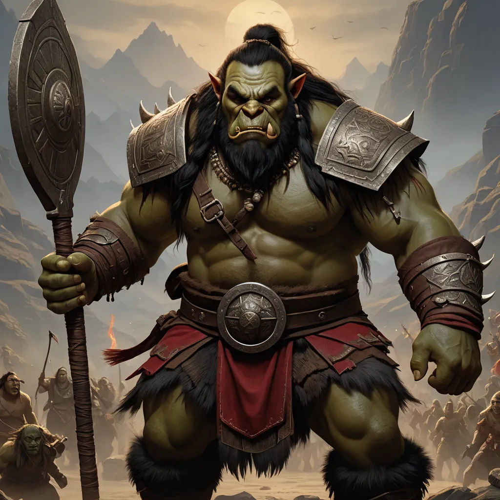 a painting of a man with a horned face holding a large axe and a spear in his hand, in front of a mountain, fantasy art, a character portrait, Alex Horley, magic the gathering artwork