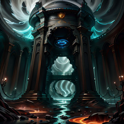 a futuristic building with a clock on the top of it's tower and a stream of water running through it