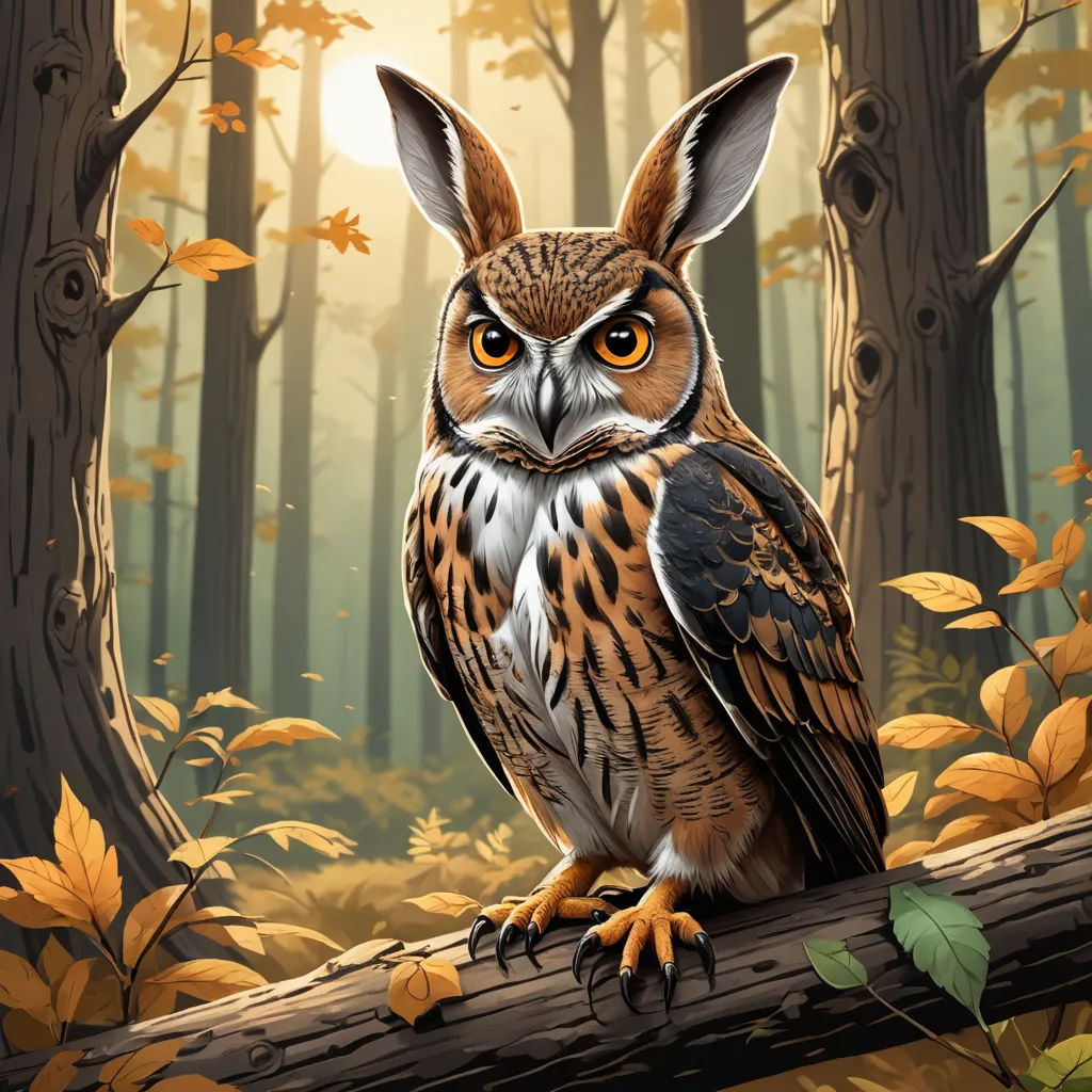 a painting of an owl sitting on a tree branch in a forest with leaves and trees in the background, fantasy art, a storybook illustration, Chris LaBrooy, highly detailed digital painting
