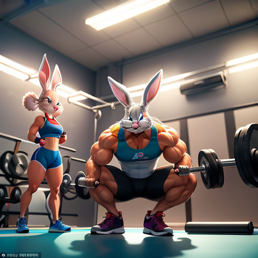 Dwarf Rabbit Weightlifting in Fitness Gym Exercise Workout