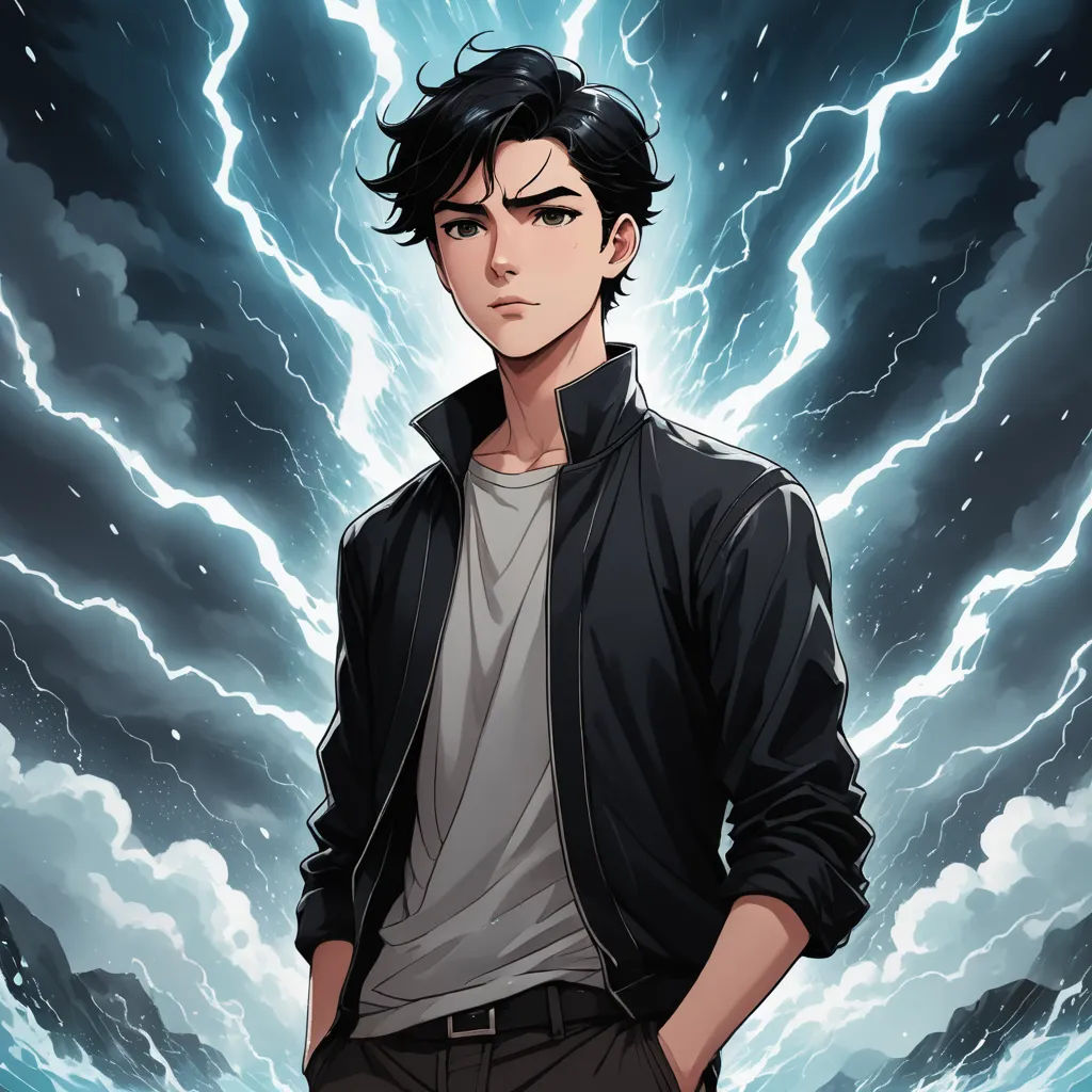 a man standing in front of a lightning storm with his hands in his pockets and his hands in his pockets, shock art, a character portrait, Cedric Seaut (Keos Masons), official art