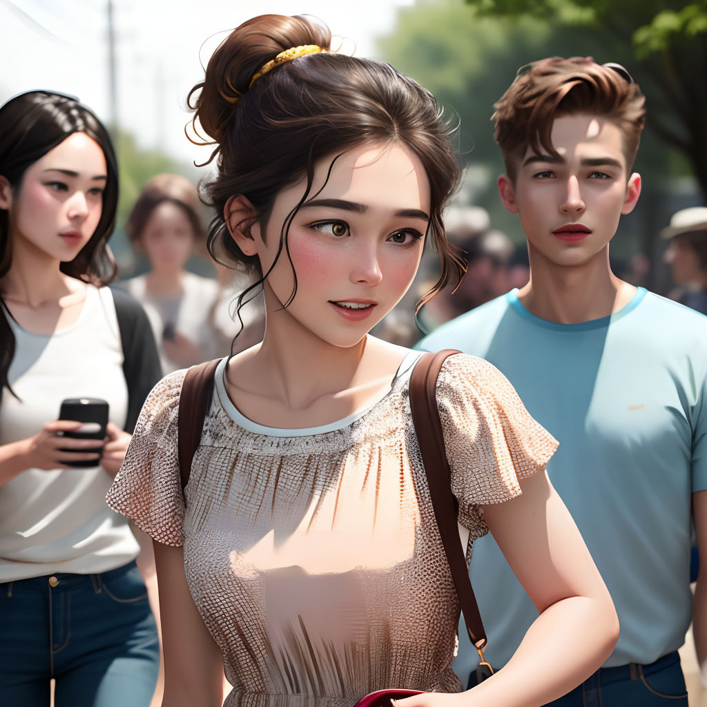 a woman in a dress and a man in a blue shirt and jeans are standing next to each other
