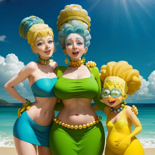three women in bikinis standing on the beach with a sun in the background photo by matthie