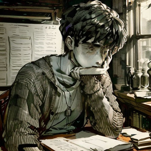 a woman sitting at a desk with a book and a pen in her hand and a book in her other hand