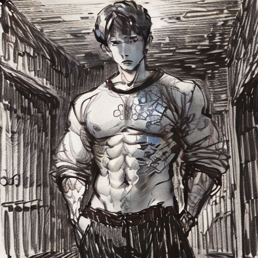 a man standing in a hallway with his shirt open and his shirt down, with his shirt down and his shirt down