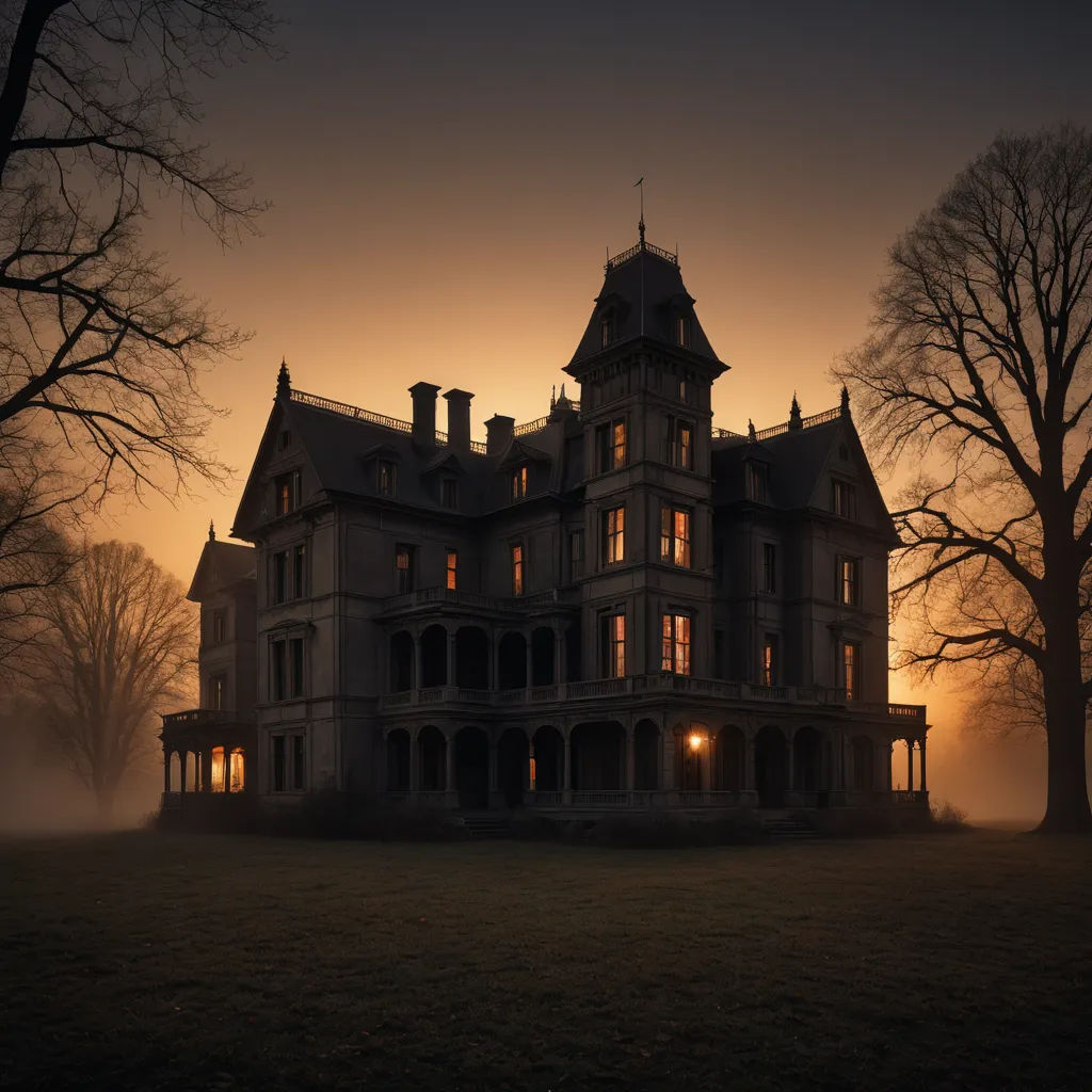 a large house with a clock tower at night time in the foggy forest with trees and fog in the foreground, gothic art, a matte painting, Dirk Crabeth, victorian