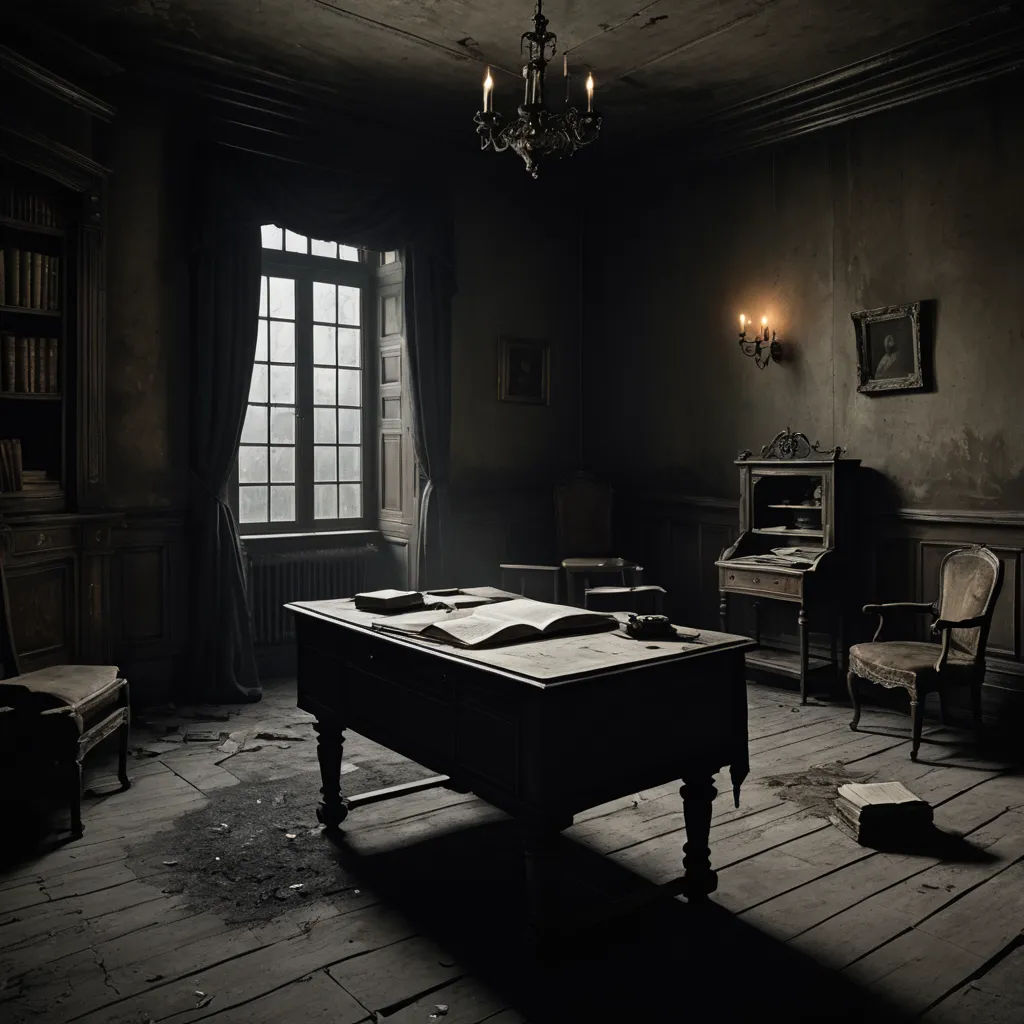 a room with a piano, a chair, and a table in it with a chandelier hanging from the ceiling, art photography, a detailed matte painting, Dirk Crabeth, unreal engine render