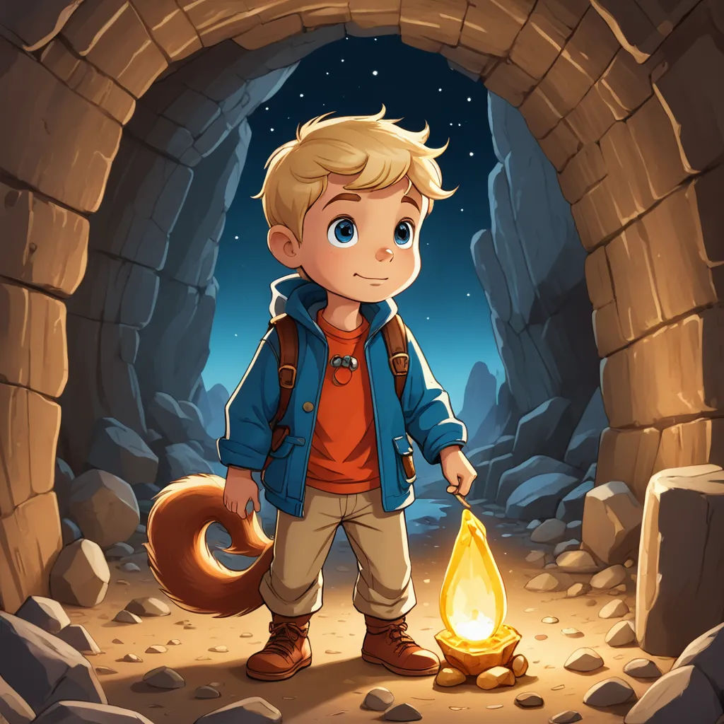 a boy standing in a cave with a fire in his hand and a flashlight in his hand, with a flashlight in his hand, fantasy art, a storybook illustration, Diego Gisbert Llorens, rossdraws global illumination