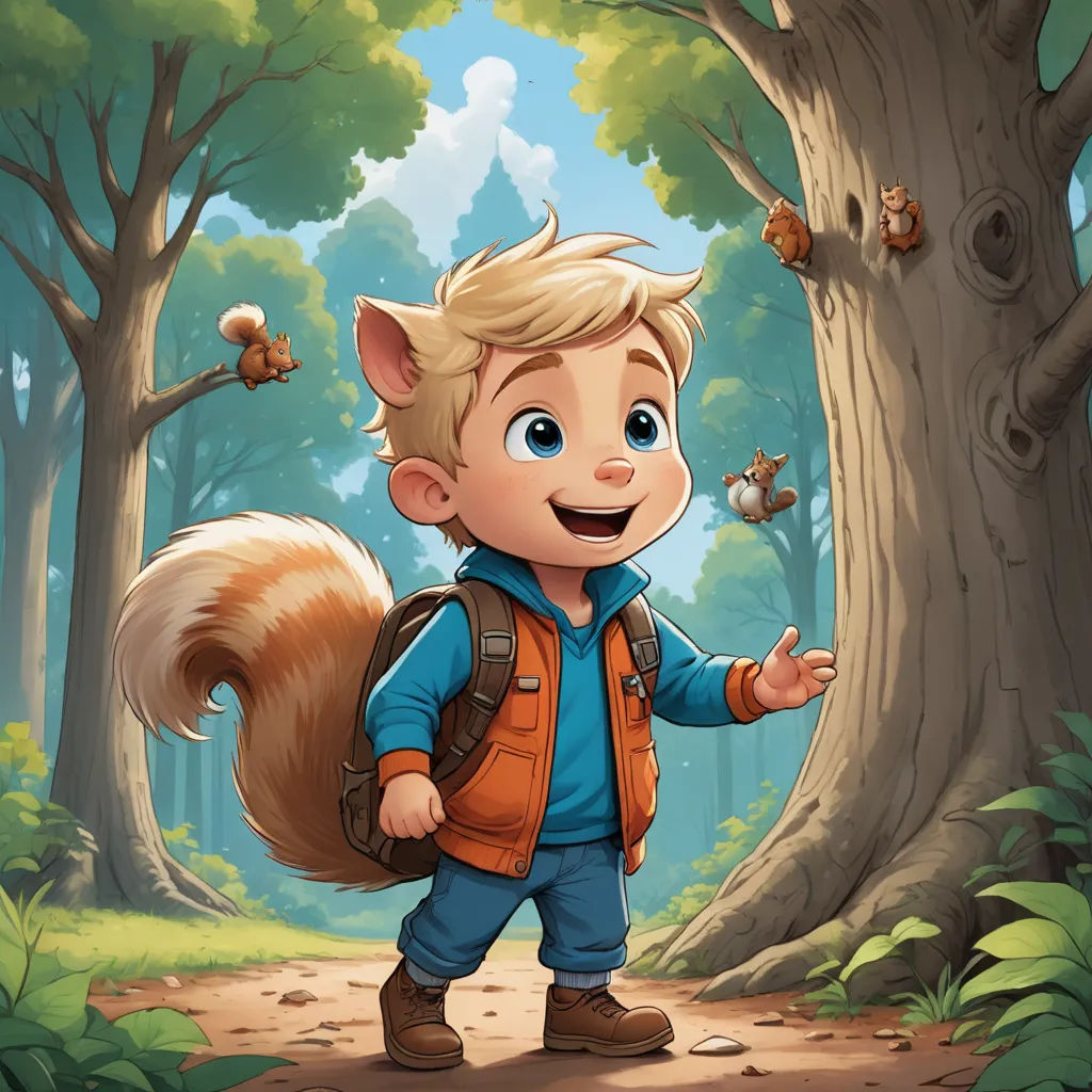 a boy with a backpack is walking through the woods with a squirrel on his back and a bird on his shoulder, furry art, a storybook illustration, Chris LaBrooy, official art