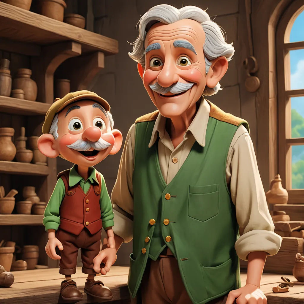 a cartoon of a man and a boy standing next to each other in a room with pottery on the walls, sots art, a storybook illustration, Brothers Hildebrandt, rossdraws global illumination