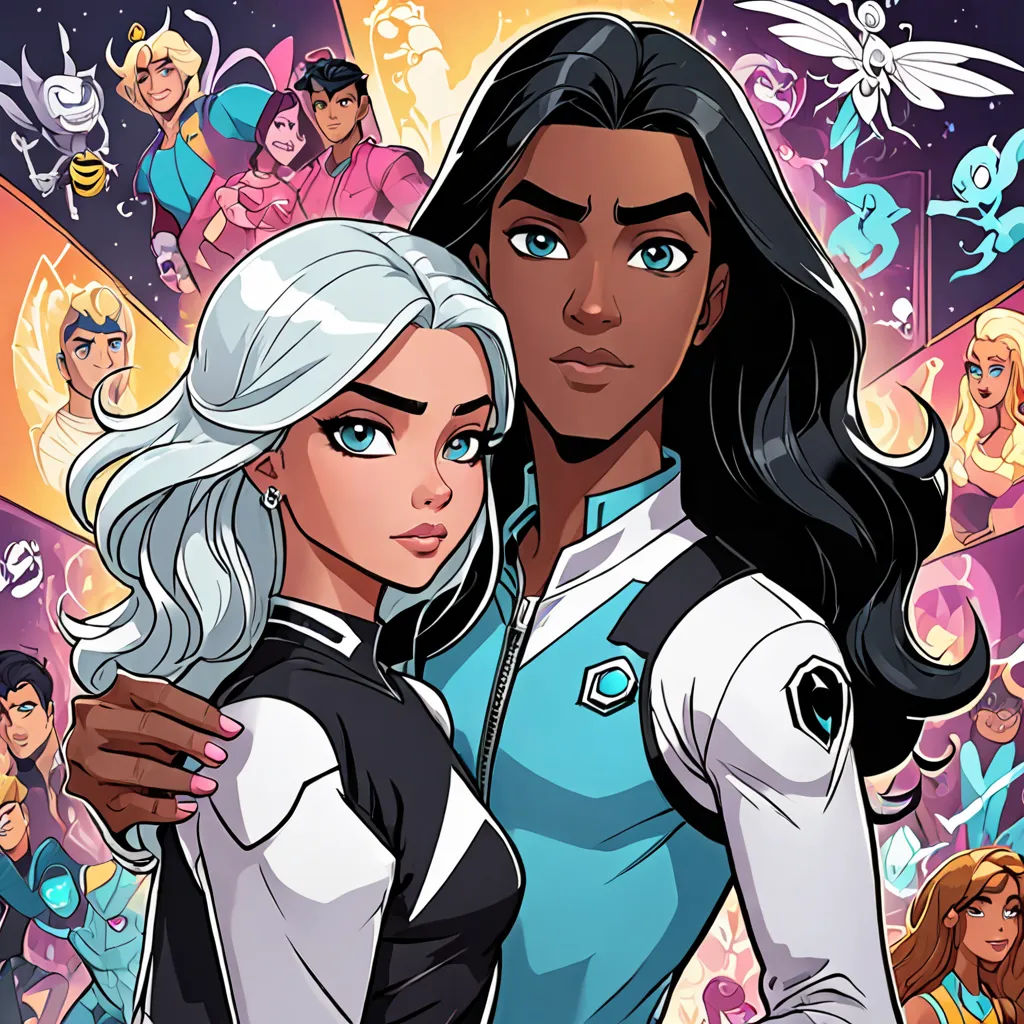 a couple of women standing next to each other in front of a crowd of people with their arms around each other, serial art, a poster, disney, comic cover art