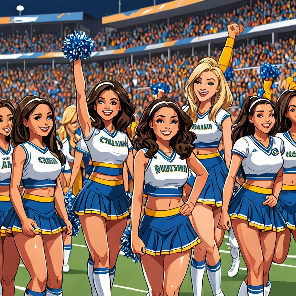 a group of cheerleaders standing on a field in front of a crowd of people in a stadium, ashcan school, a digital rendering, Caroline Chariot-Dayez, for aaa game